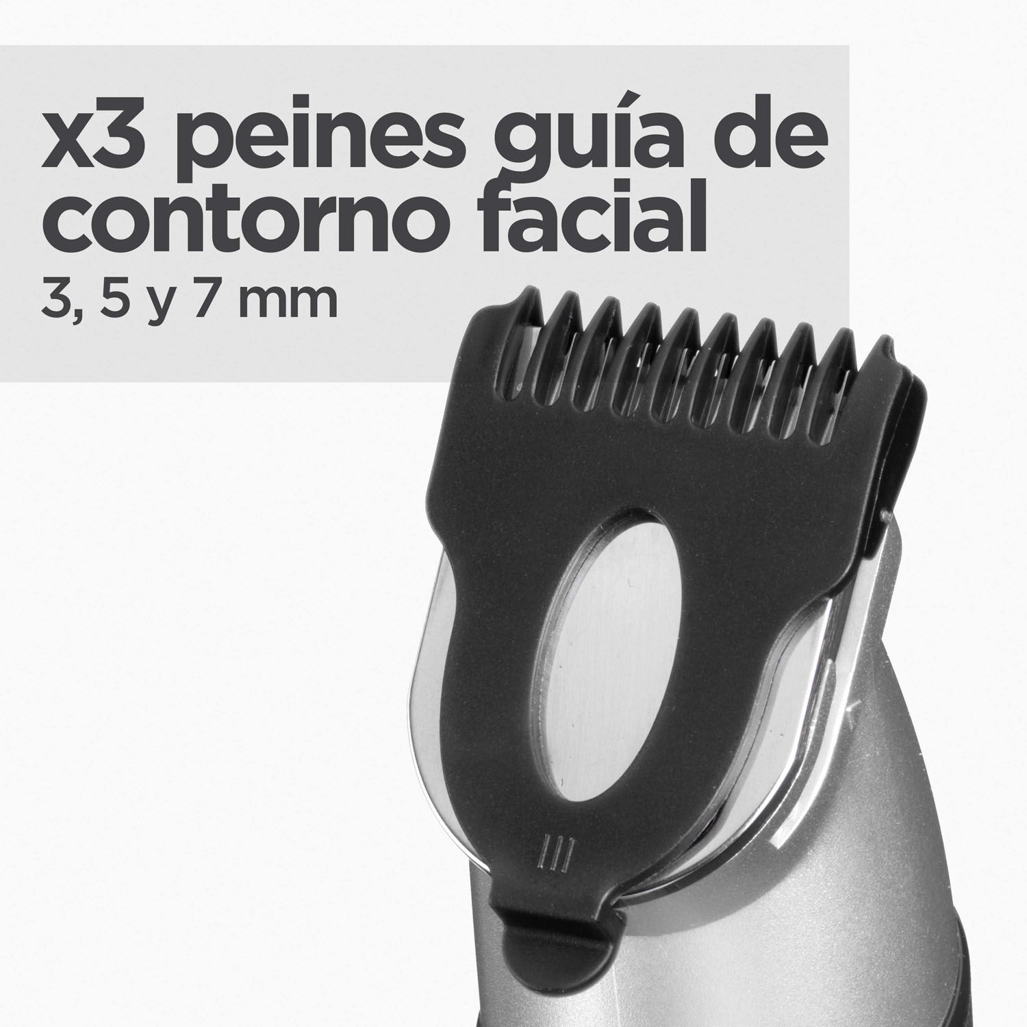 x3 peines gu&iacute;a de contorno facial . 3, 5 y 7 mm